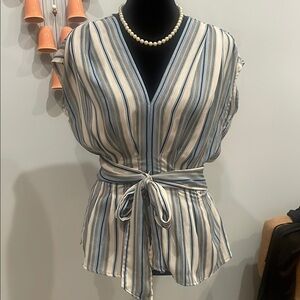 Striped V-Neck Tie-Waist Top